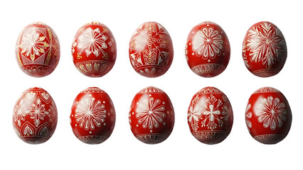 Happy easter eggs decorated red and gold isolated on transparent background