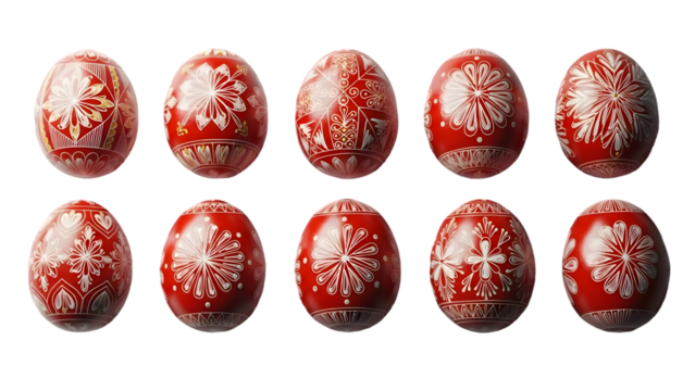 Happy easter eggs decorated red and gold isolated on transparent background - Powered by Adobe