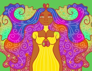 Woman With Peaceful Swirly Hair, Light Version