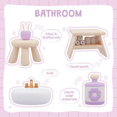 Cute Bathroom Essentials 3D Illustration