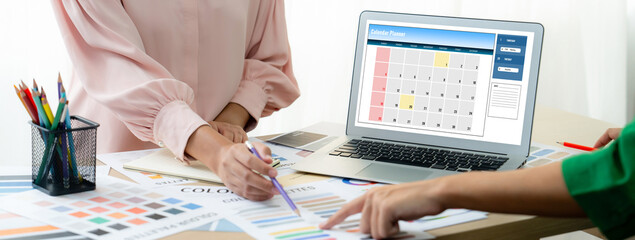 Calendar on computer software application for brisk schedule planning for personal organizer and online business