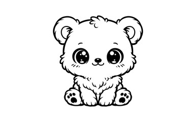 Fototapeta premium Cute kawaii baby bear sitting on white background with big eyes