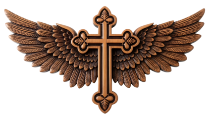 Happy easter isolated on transparent background easter cross with wings symbol