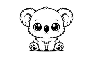 Obraz premium Cute cartoon koala in simple black and white line art style