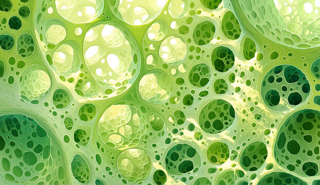 Green mesh texture inspired by stomata pattern in abstract organic style, botanical and scientific background