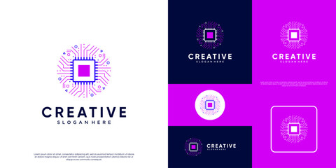 interconnected network logo, hardware chip shape, database system, modern technology solutions, vector design template.