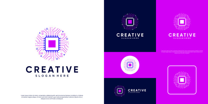 interconnected network logo, hardware chip shape, database system, modern technology solutions, vector design template.