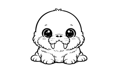 Obraz premium Cute baby walrus with big eyes drawn in cartoon style on white background