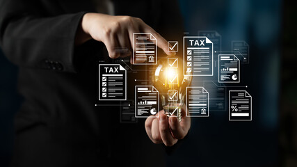 A concept of the tax compliance process. This shows the auditing and verification of various financial documents and forms to ensure regulatory adherence for business accounting. Fermion