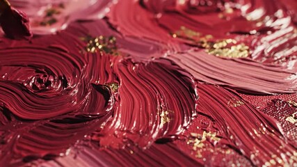 Close up of vibrant red and pink paint strokes on a canvas surface - Powered by Adobe