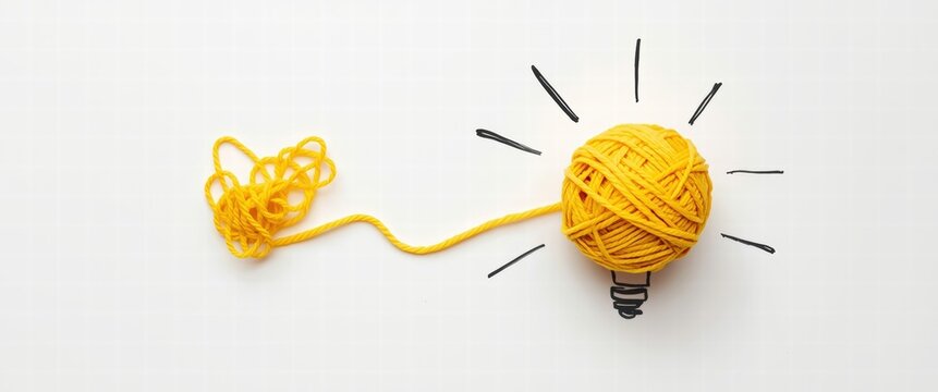 Unraveling Complexity Discovering Innovation Yellow Yarn Becoming a Radiant Lightbulb