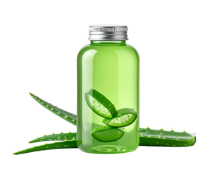 Aloe vera product bottle with leaves healthcare spa treatment