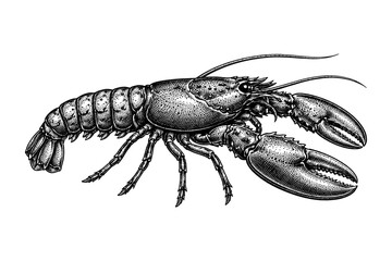 Detailed black and white lobster illustration with textured details