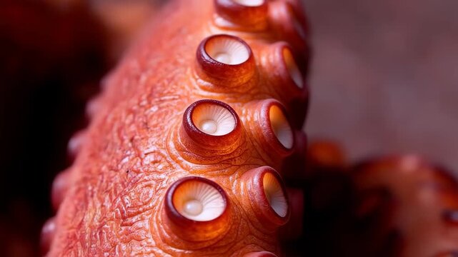Octopus Tentacle Close-up: The intricate texture of an octopus tentacle is revealed in this captivating close-up. Highlighting the suckers and fleshy surface.