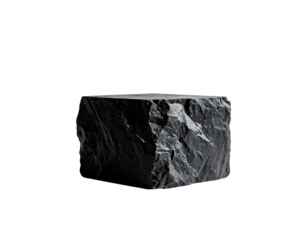 Geometric black marble cube isolated on a transparent background