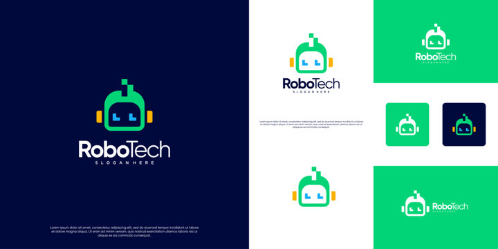 robot head logo symbol of smart technology, human assistant, technology solutions, software development, graphic design template.