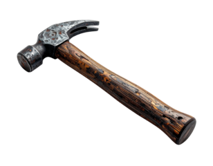 Hammer tool with wooden handle isolated against transparent background