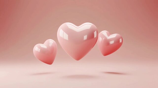 Soft pink heart shapes float in a dreamy scene, symbolizing love and affection. minimal, clean, and perfect for romantic themes.