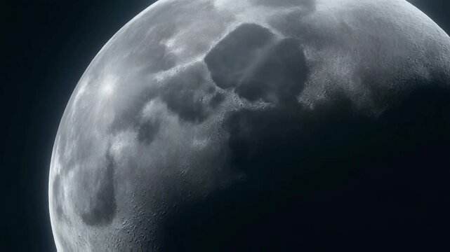 Bright full moon glows behind drifting clouds, spreading silver light across the silent night sky and forming a serene celestial scene rich with calm mystery and eternal moon wonder.