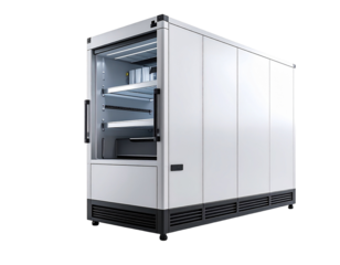 Isolated delivery truck with open door for logistics and transportation