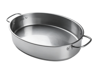 Metallic oval baking dish isolated on transparent background