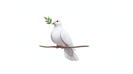 Elegant Illustration of Peaceful Dove with Olive Branch Perched on Twig