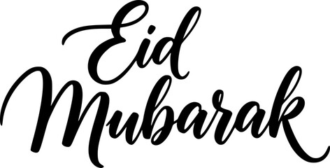 Elegant black script calligraphy beautifully writing the phrase Eid Mubarak on a clean white surface
