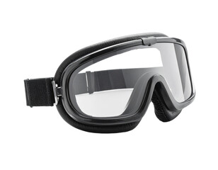 Protective goggles with clear lens and adjustable strap isolated on transparent background