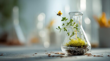 Experimental growth concept represented in laboratory flask, natural research