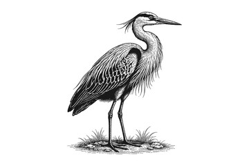 Fototapeta premium Detailed black and white illustration of a heron standing gracefully in nature
