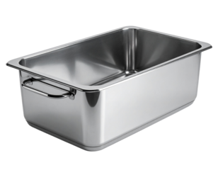 Stainless steel rectangular baking pan with transparent background