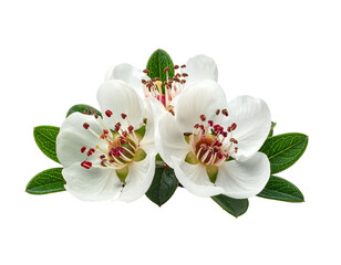 White flowers with green leaves against a transparent background floral illustration