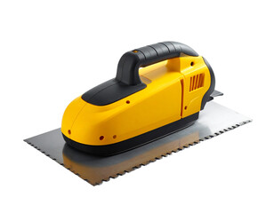 Yellow trowel tool isolated on transparent background for construction and crafting