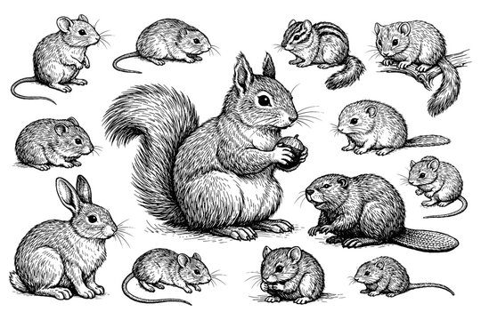 Intricate illustrations of woodland creatures including squirrel and chipmunk