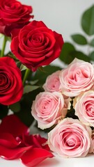 Fototapeta premium A beautiful bouquet of red and pink roses on a white background