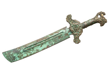 ancient bronze sword isolated on white with cutoff path Chinese