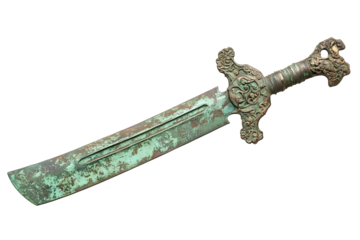ancient bronze sword isolated on white with cutoff path Chinese