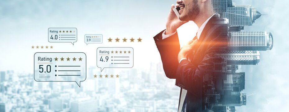 Customer centric review and rating system supports product review, digital rating concept, and customer give good trust by visualizing people choice through stars and feedback content technology Vouch