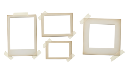 Blank Taped Photo Frames Mockup Set Isolated PNG with Transparent Background