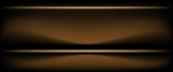 Dark gold gradient background studio with two lights shiny abstract pattern, modern and luxury empty room interior for premium product display lighting.