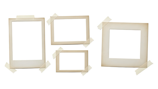 Blank Taped Photo Frames Mockup Set Isolated PNG with Transparent Background