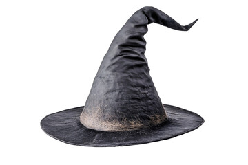 Black halloween witch hat isolated on white background with clipping path