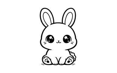 Fototapeta premium Adorable kawaii baby bunny with big eyes in simple black and white cute animal design