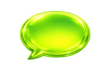 Green glossy speech bubble icon, a 3d rendering speech balloon with shiny reflection and light effects for digital communication