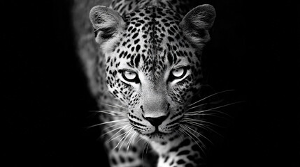 Naklejka premium Close-up of Leopard with Striking Gaze in Black and White