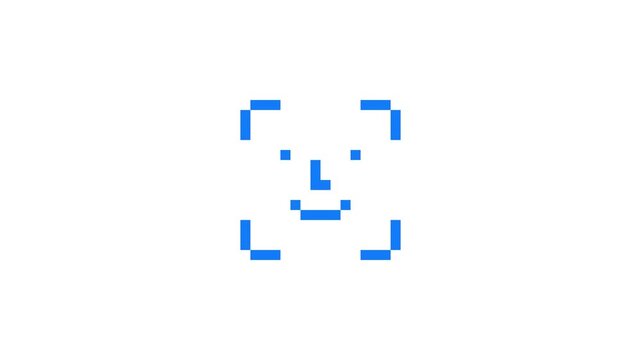 8-bit pixel art blue facial biometric icon. looped animation 4k 30fps