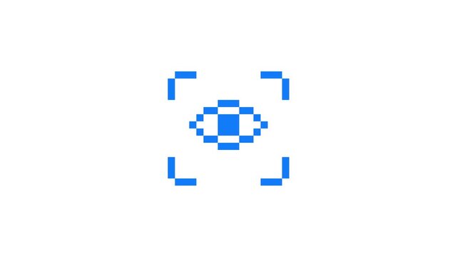 8-bit pixel art blue eye biometric icon. looped animation 4k 30fps