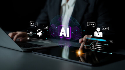 An AI chatbot for global customer service and communication. A concept of a smart assistant interacting with users worldwide to provide support. Motif