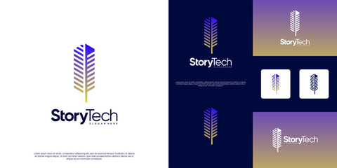 Classic quill pen logo with a modern geometric concept, story writer, minimalist style, digital services, vector graphic template.