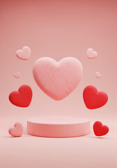​Elegant 3D Product Podium with Large Central Fuzzy Heart and Minimal Background